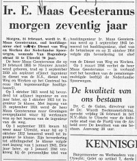 Ir. E. Maas Geesteranus morgen zeventig jaar